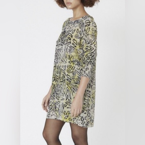 Osei Duro Linter Dress A Touch of Leopard 100% Silk Batik Yellow tie dye XL - Picture 2 of 7